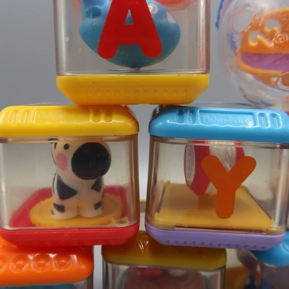 9 Fisher Price Peek A Boo Blocks Stacking Sensory Animals Letters Lot
